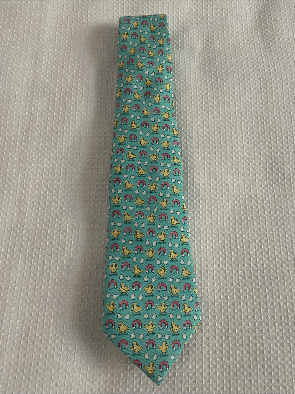 Men’s Vineyard Vines Aqua Patterned Tie with Ducks and Rainbows